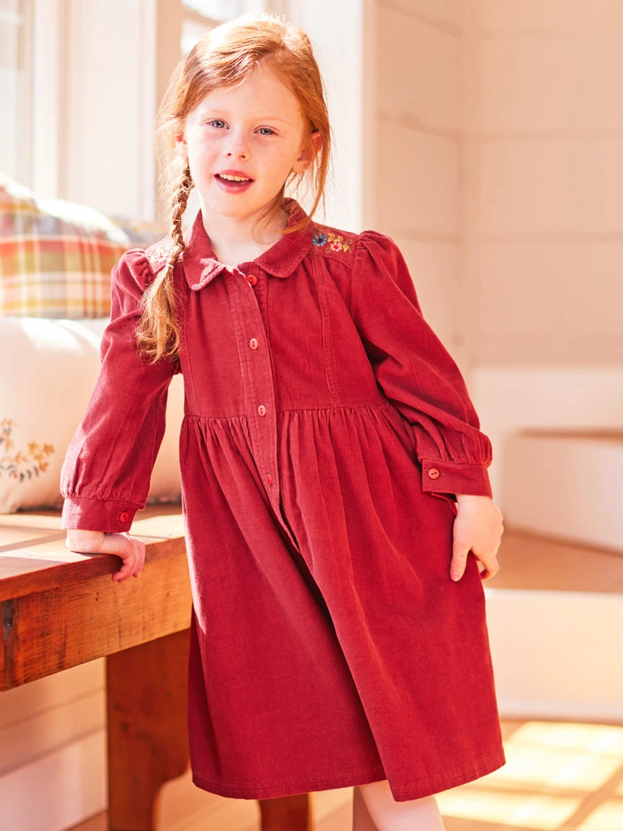 Holly Red Corduroy Dress For Girls