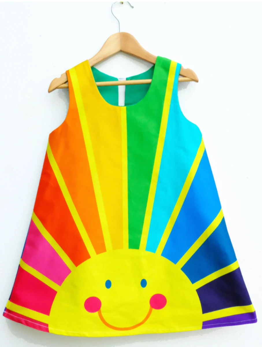 Girls Rainbow Sunrise Print Dress - Image 4