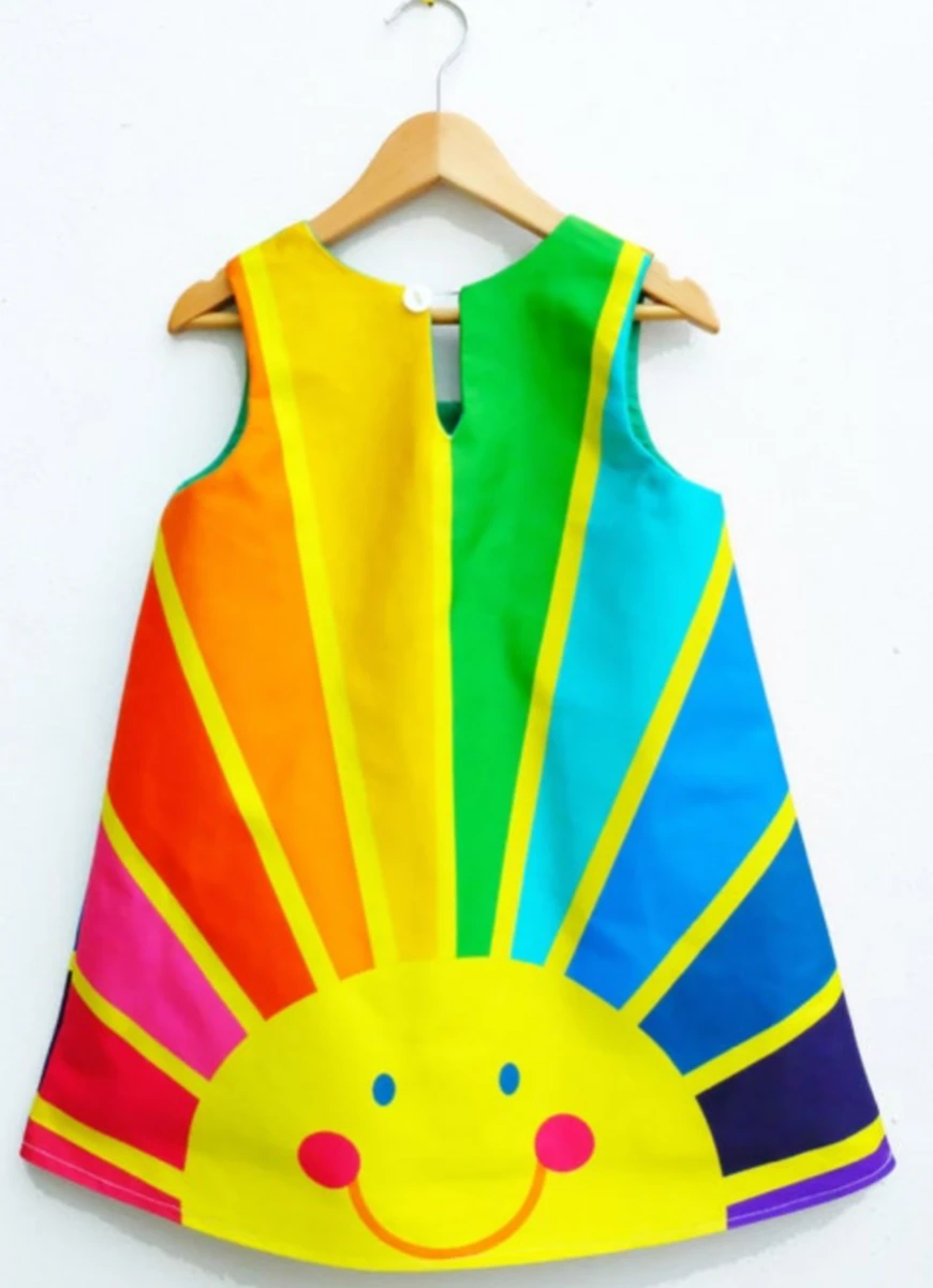 Girls Rainbow Sunrise Print Dress - Image 5