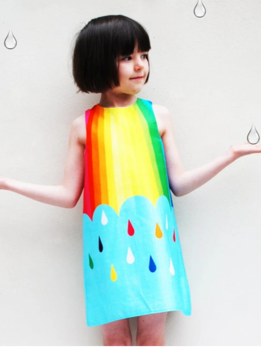 Rainbow Raindrops Print Dress For Girls - Image 5